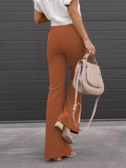 Women's Bell Bottom Pants Trousers Full Length Corduroy Pocket High Waist Fashion Streetwear Christmas Street Xmas Wine Black S M Winter Autumn / Fall -Xmas Cothing Store cdozde1695347099274