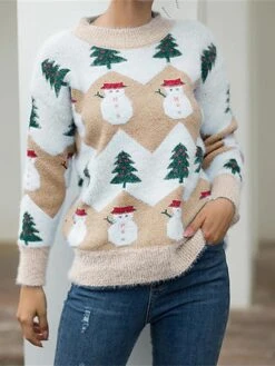 Women's Christmas Sweater Pullover Sweater Jumper Christmas Sweaters Crew Neck Ribbed Knit Acrylic Knitted Print Fall Winter Regular Outdoor Christmas Daily Stylish Casual Soft Long Sleeve -Xmas Cothing Store cdytiq1697290844032