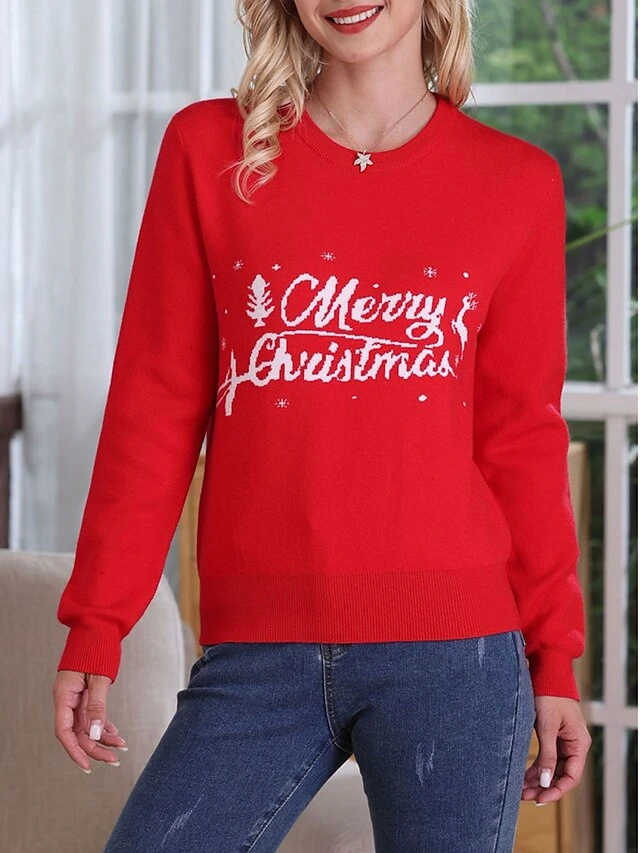 Women's Ugly Christmas Sweater Pullover Sweater Jumper Christmas Sweaters Crew Neck Ribbed Knit Polyester Knitted Fall Winter Regular Outdoor Christmas Daily Stylish Casual Soft Long Sleeve Letter Red 6 Women's Ugly Christmas Sweater Pullover Sweater Jumper Christmas Sweaters Crew Neck Ribbed Knit Polyester Knitted Fall Winter Regular Outdoor Christmas Daily Stylish Casual Soft Long Sleeve Letter Red - Image 4