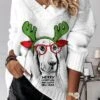 Women's Ugly Christmas Sweater Pullover Sweater Jumper V Neck Ribbed Knit Polyester Print Fall Winter Regular Outdoor Xmas Holiday Stylish Casual Soft Long Sleeve Animal Christmas Tree Print Red -Xmas Cothing Store ceoalp1695176566941