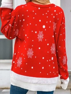 Women's Ugly Christmas Sweater Pullover Sweater Jumper Crew Neck Ribbed Knit Polyester Patchwork Fall Winter Regular Xmas Daily Going Out Stylish Casual Soft Long Sleeve Elk Snowflake Black Red -Xmas Cothing Store cfcqdp1695209494118