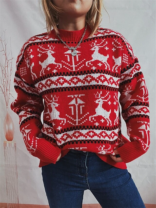 Women's Ugly Christmas Sweater Pullover Sweater Jumper Crew Neck Ribbed Knit Polyester Oversized Fall Winter Regular Outdoor Xmas Daily Stylish Casual Soft Long Sleeve Elk Red S M L 6 Women's Ugly Christmas Sweater Pullover Sweater Jumper Crew Neck Ribbed Knit Polyester Oversized Fall Winter Regular Outdoor Xmas Daily Stylish Casual Soft Long Sleeve Elk Red S M L - Image 5