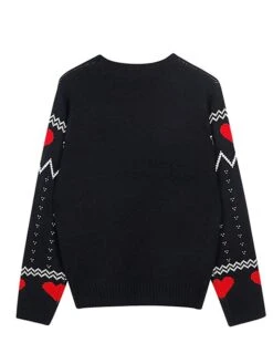 Women's Ugly Christmas Sweater Pullover Sweater Jumper Crew Neck Ribbed Knit Knit Patchwork Fall Winter Regular Outdoor Xmas Daily Stylish Casual Soft Long Sleeve Heart Letter Santa Claus Black -Xmas Cothing Store cgwjsb1695115501145