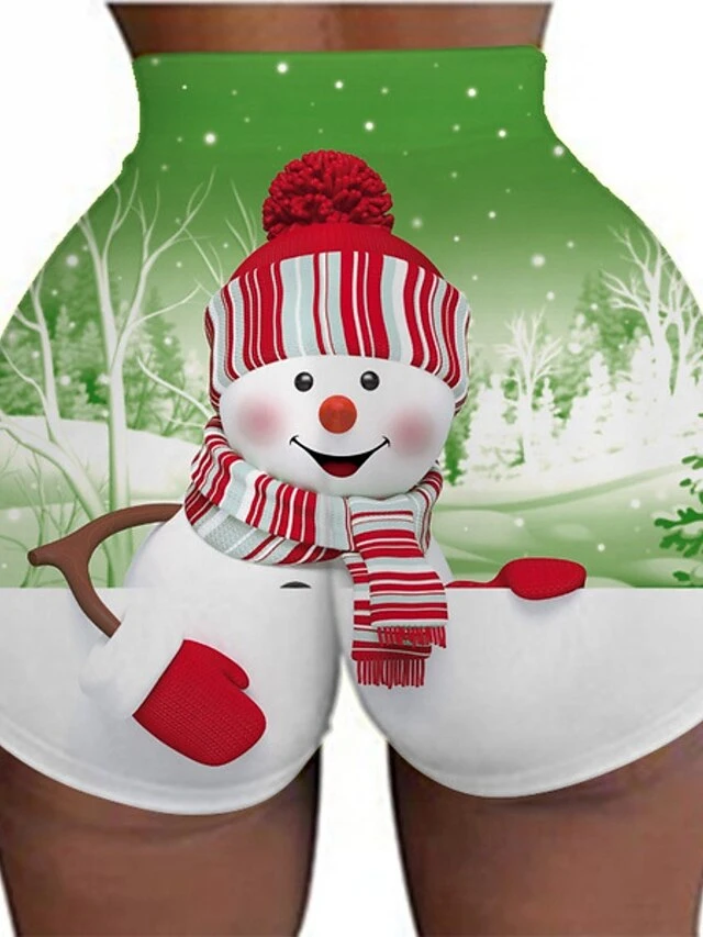 Women's Shorts Hot Pants Light Sky Blue Green Blue Fashion Christmas Weekend Print Stretchy Short Comfort Xmas Snowman S M L XL 2XL 9 Women's Shorts Hot Pants Light Sky Blue Green Blue Fashion Christmas Weekend Print Stretchy Short Comfort Xmas Snowman S M L XL 2XL - Image 7