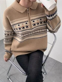 Women's Ugly Christmas Sweater Pullover Sweater Jumper Christmas Sweaters Shirt Collar Ribbed Knit Polyester Knitted Print Fall Winter Regular Outdoor Christmas Daily Stylish Casual Soft Long Sleeve -Xmas Cothing Store chtpaa1697290950703