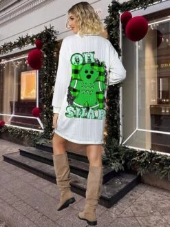 Women's Ugly Christmas Sweater Sweater Dress Christmas Sweaters Stand Collar Ribbed Knit Polyester Knitted Print Fall Winter Long Outdoor Christmas Holiday Daily Stylish Casual Long Sleeve Letter -Xmas Cothing Store ciofwt1697771279691