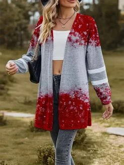 Women's Christmas Jacket Santa Print Coat Party Xmas Wear Fall Zipper Coat Red Winter Jacket -Xmas Cothing Store ciqzwj1696831824476