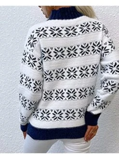Women's Sweater Ugly Christmas Sweater Pullover Sweater Jumper Turtleneck Knit Acrylic Knitted Fall Winter Christmas Xmas Casual Daily Vintage Style Long Sleeve Snowflake Navy Pink Blue S M L -Xmas Cothing Store cjttyh1631417965430