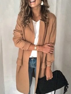 Women's Blazer Long Overcoat Christmas Winter Coat Open Front Lapel Trench Coat Fall Pink Jacket Long Sleeve With Pockets Black Gray Pink -Xmas Cothing Store ckmcez1639989103551