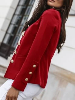 Women's Blazer Xmas Office Christmas Work Spring Fall Regular Coat Stand Collar Regular Fit Windproof Breathable Stylish Contemporary Modern Style Jacket Long Sleeve Plain Slim Fit Black Red Dark Navy -Xmas Cothing Store ckorxo1685344074101