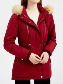 Women's Winter Coat Jacket Parka Warm Breathable Outdoor Christmas Daily Wear Vacation Xmas Pocket Fur Collar Fleece Lined Zipper Hoodie Elegant Lady Comfortable Solid Color Regular Fit Outerwear -Xmas Cothing Store clnjzs1666677520058