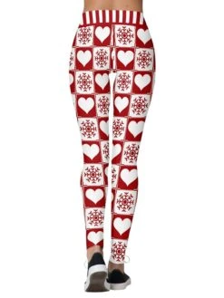 Women's Leggings Xmas Green Wine Red Mid Waist Sports Streetwear Christmas Weekend Print Micro-elastic Ankle-Length Comfort Heart S M L XL / Slim -Xmas Cothing Store clsyir1629428683850