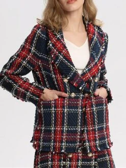 Women's Blazer Formal Button Plaid Warm Christmas Streetwear Regular Fit Outerwear Xmas Long Sleeve Fall Claret S -Xmas Cothing Store cltpyw1692767161576