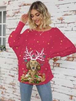 Women's Ugly Christmas Sweater Pullover Sweater Jumper Crew Neck Ribbed Knit Polyester Knitted Print Fall Winter Regular Outdoor Christmas Holiday Daily Stylish Casual Long Sleeve Animal Christmas -Xmas Cothing Store cmgmyq1697626855280