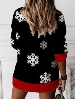 Women's Ugly Xmas Sweater Pullover Sweater Jumper Crochet Knit Regular Print Floral V Neck Stylish Casual Christmas Drop Shoulder Fall Winter Black Wine S M L -Xmas Cothing Store cootmo1695029611384