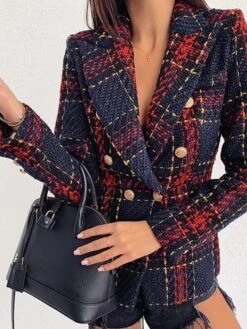 Women's Blazer Comfortable Outdoor Christmas Vacation Casual Daily Button Print Double Breasted Turndown Stylish Lady Modern Comfortable Solid Color Regular Fit Outerwear Long Sleeve Fall Winter Dark