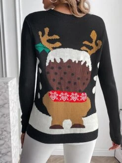 Women's Ugly Christmas Sweater Pullover Sweater Jumper Crew Neck Ribbed Knit Acrylic Patchwork Fall Winter Regular Outdoor Xmas Daily Stylish Casual Soft Long Sleeve Animal Elk Black S M L -Xmas Cothing Store cqtnvw1695111137889