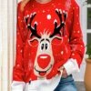 Women's Ugly Christmas Sweater Pullover Sweater Jumper Crew Neck Ribbed Knit Acrylic Oversized Fall Winter Regular Outdoor Xmas Daily Stylish Casual Soft Long Sleeve Geometric Elk Snowflake Wine -Xmas Cothing Store crqdal1696903322638