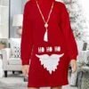 Women's Sweater Dress Turtleneck Ribbed Knit Print Fall Winter Long Christmas Stylish Soft Long Sleeve Letter Santa Claus Red Green S M L -Xmas Cothing Store ctmnxv1697258254163