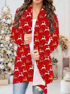 Women's Casual Jacket Windproof Warm Outdoor Christmas Daily Going Out Print Cardigan V Neck Contemporary Casual Daily Comfortable Xmas Plaid Regular Fit Outerwear Long Sleeve Fall Winter Black -Xmas Cothing Store ctvepp1668407885638