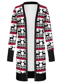 Women's Ugly Christmas Sweater Cardigan Sweater Jacket V Neck Ribbed Knit Polyester Button Knitted Print Fall Winter Long Outdoor Christmas Daily Fashion Casual Soft Long Sleeve Plaid Elk Christmas -Xmas Cothing Store cujnxd1697290888350