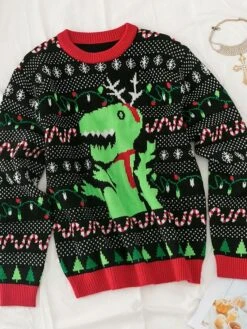 Women's Ugly Christmas Sweater Pullover Sweater Jumper Crew Neck Ribbed Knit Acrylic Knitted Fall Winter Xmas Holiday Stylish Casual Soft Long Sleeve Animal Geometric Black Red S M L -Xmas Cothing Store cupjxf1662373786965
