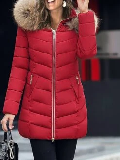 Women's Puffer Jacket Casual Zipper Daily Wear Going Out Christmas Polyester Coat Winter Fall Black Wine Army Green Zipper Hoodie Regular Fit M L XL XXL 3XL 4XL