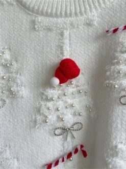 Women's Ugly Christmas Sweater Pullover Sweater Jumper Crew Neck Ribbed Knit Polyester Hollow Out Oversized Beads Fall Winter Regular Outdoor Christmas Daily Stylish Casual Soft Long Sleeve Christmas -Xmas Cothing Store cuywkv1696903352695