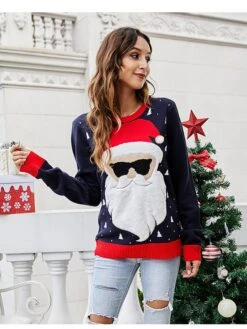 Women's Ugly Christmas Sweater Xmas Pullover Sweater Jumper Crew Neck Knit Fall Winter Christmas Holiday Vintage Style Soft Long Sleeve Santa Claus Navy Blue S M L -Xmas Cothing Store cvfyiy1666956269005