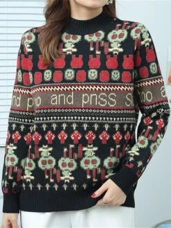 Women's Ugly Christmas Sweater Cardigan Sweater Jacket Crew Neck Ribbed Knit Polyester Button Knitted Print Fall Winter Short Outdoor Holiday Xmas Daily Stylish Casual Long Sleeve Animal