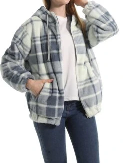 Women's Fleece Sherpa Jacket Christmas Xmas Teddy Bear Coat Windproof Warm Winter Coat Comtemporary Stylish Plush Jacket Long Sleeve Elk -Xmas Cothing Store cwmcrb1695639926586