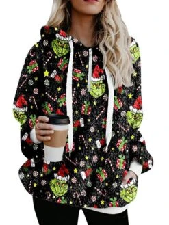 Women's Fleece Jacket Sherpa Jacket Teddy Coat Warm Breathable Christmas Street Daily Wear Vacation Zipper Pocket Print Pullover Hoodie Plush Casual Daily Comfortable Xmas Santa Claus Regular Fit -Xmas Cothing Store cwyvaf1667900859277