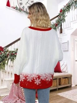 Women's Ugly Christmas Sweater Pullover Sweater Jumper V Neck Ribbed Knit Polyester Knitted Print Fall Winter Regular Outdoor Christmas Holiday Daily Stylish Casual Long Sleeve Santa Claus Snowflake -Xmas Cothing Store cxtbwb1697771285195