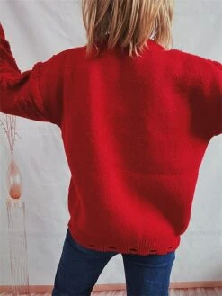 Women's Ugly Christmas Sweater Pullover Sweater Jumper Crew Neck Ribbed Knit Polyester Hollow Out Oversized Beads Fall Winter Regular Outdoor Christmas Daily Stylish Casual Soft Long Sleeve Christmas -Xmas Cothing Store cyhmcs1696903347201