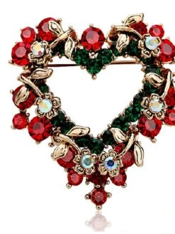 Women's Christmas AAA Cubic Zirconia Brooches Classic Sweet Heart Stylish Brooch Jewelry Gold For Xmas Street Date