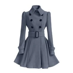 Women's Winter Coat Long Ovecoat Christmas Party Xmas Wear Fall Double Breasted Pea Coat With Belt Elegant Warm Dress Jacket With Pockets Black White Red -Xmas Cothing Store cyuqld1692602790134