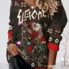 Women's Ugly Xmas Sweater Pullover Sweater Jumper Crochet Knit Regular Print Floral V Neck Stylish Casual Christmas Drop Shoulder Fall Winter Black Wine S M L
