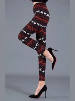 Women's Christmas Leggings High Waist Full Length High Cut Print Micro-elastic Active Fashion Daily Black White S M Fall Winter -Xmas Cothing Store dadhsk1697527451761
