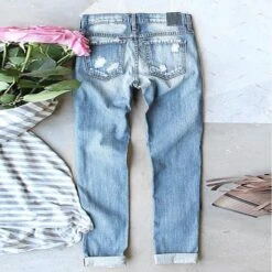 Women's Jeans Distressed Jeans Denim Light Blue Dark Blue Grey Fashion Christmas Xmas Street Casual Side Pockets Baggy Micro-elastic Full Length Comfort Graphic S M L XL XXL / Cut Out / Ripped -Xmas Cothing Store dbercn1666250965477