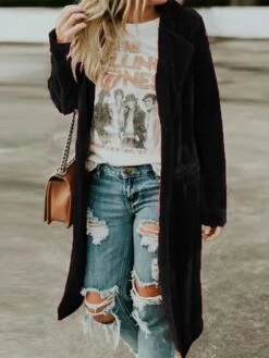 Women's Velvet Blazer Long Overcoat Single Breasted Lapel Trench Coat Christmas Valentine's Day Winter Coat Windproof Warm Jacket Long Sleeve With Pocket Black Yellow Grey -Xmas Cothing Store dbrglq1690976310612