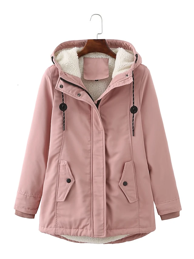 Women's Winter Coat Thicken Puffer Jacket Warm Fleece Parka With Hood Christmas Pink Waterproof Zipper Drawstring Heated Coat With Pocket Classic Outdoor Windproof Outerwear Red 3 Women's Winter Coat Thicken Puffer Jacket Warm Fleece Parka With Hood Christmas Pink Waterproof Zipper Drawstring Heated Coat With Pocket Classic Outdoor Windproof Outerwear Red