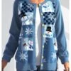 Women's Ugly Christmas Sweater Pullover Sweater Jumper Cardigan Sweater Crew Neck Ribbed Knit Polyester Button Knitted Fall Winter Outdoor Xmas Holiday Stylish Casual Soft Long Sleeve Plaid