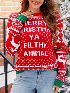 Women's Ugly Christmas Sweater Pullover Sweater Jumper Crew Neck Ribbed Knit Acrylic Patchwork Fall Winter Regular Xmas Daily Going Out Stylish Casual Soft Long Sleeve Elk Christmas Tree Black -Xmas Cothing Store dedhmx1695029197769
