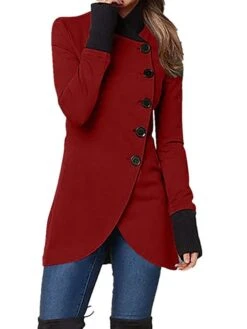 Women's Overcoat Long Pea Coat Single Breasted Stand Collar Trench Coat Christmas Xmas Red Slim Fit Winter Coat Windproof Warm Comtemporary Stylish Casual Jacket Long Sleeve Black Wine Army Green