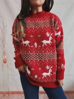 Women's Ugly Christmas Sweater Sweater Set Pullover Sweater Jumper Crew Neck Ribbed Knit Polyester Oversized Fall Winter Regular Outdoor Christmas Daily Stylish Casual Soft Long Sleeve Elk Snowflake -Xmas Cothing Store dfrjkn1696823464778