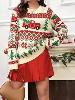 Women's Ugly Christmas Sweater Pullover Sweater Jumper Christmas Sweaters Crew Neck Ribbed Knit Acrylic Oversized Knitted Fall Winter Regular Outdoor Christmas Daily Stylish Casual Soft Long Sleeve -Xmas Cothing Store dgxkzi1697290679341