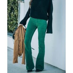 Women's Jeans Bootcut Flare Full Length Corduroy Micro-elastic Mid Waist Fashion Party Christmas Wine Red S M -Xmas Cothing Store dhzera1656645249597