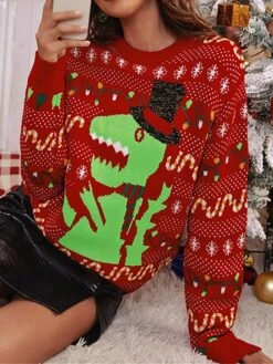 Women's Ugly Christmas Sweater Pullover Sweater Jumper Christmas Sweaters Crew Neck Ribbed Knit Acrylic Knitted Print Fall Winter Regular Outdoor Christmas Daily Fashion Casual Soft Long Sleeve