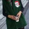 Women's Christmas Jacket Santa Sherpa Vest Sleeveless Sherpa Jacket Fleece Teddy Coat Hooded Jacket Claus Thermal Lightweight Streetwear Xmas Outerwear Long Sleeve Green S -Xmas Cothing Store djfbjl1667901997646
