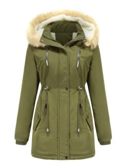 Women's Winter Coat Jacket Parka Warm Breathable Outdoor Christmas Daily Wear Vacation Xmas Pocket Fur Collar Fleece Lined Zipper Hoodie Elegant Lady Comfortable Solid Color Regular Fit Outerwear -Xmas Cothing Store djzegg1664516984636